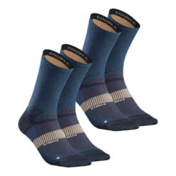 Calcetines Altos De Montaña Y Trekking Anti-rozaduras 2 Pares Quechua MH520 -Senderismo Ropa Tienda calcetines senderismo hike 520 doble high azul marino x2 pares