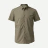 CAMISA DE TREKKING VIAJE TRAVEL 100 MANGAS CORTAS MARRÓN HOMBRE