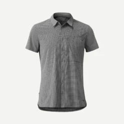 CAMISA DE TREKKING VIAJE TRAVEL 500 STRETCH MANGAS CORTAS GRIS HOMBRE