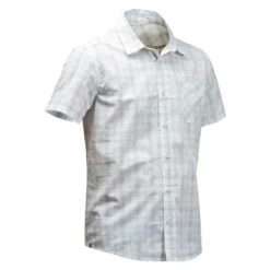 Camisa Trekking Viaje TRAVEL 100 Cuadros Manga Corta Negro Hombre -Senderismo Ropa Tienda camisa trekking viaje travel 100 cuadros manga corta blanca hombre
